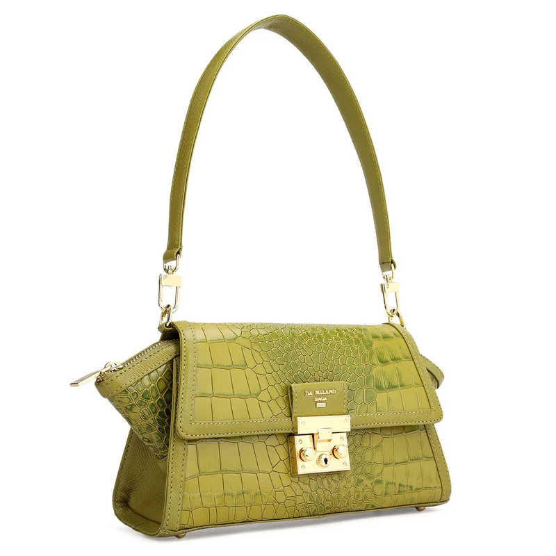 دا ميلانو حقيبة كتف جلد تمساح صغيرة - ليموني